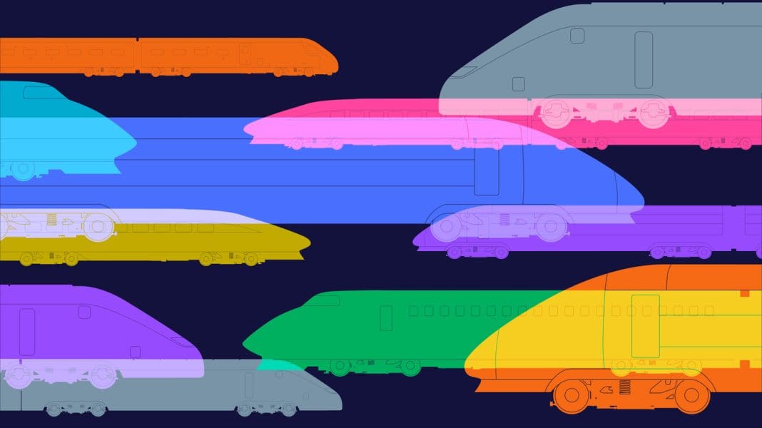 Colourful silhouettes of High Speed Trains