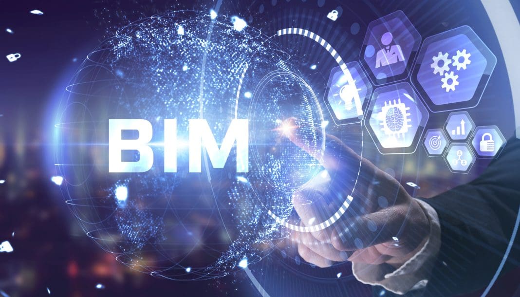 The concept of business, technology, the Internet and the network. A young entrepreneur working on a virtual screen of the future and sees the inscription: BIM BIM