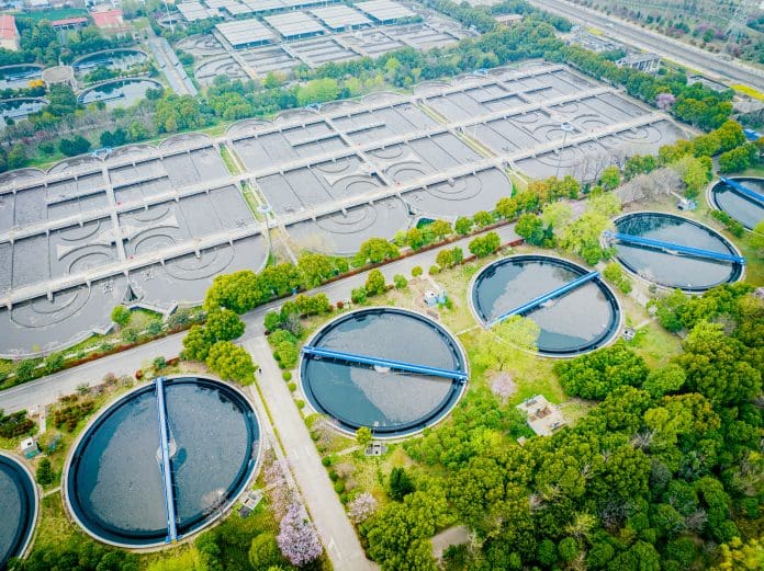 Aerial view of water treatment plant for environment conservation water management