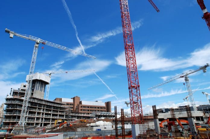 Constructions and modern buildings or skyscrapers construction of buildings