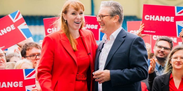Angela Rayner pictured with Keir Starmer after Labour's election win in 2024