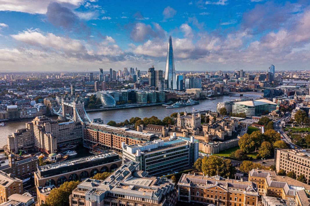 London skyline, showing the buildings that will need cooling in a heatwave