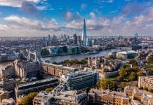 Study finds painted white ‘cool roofs’ most effective at cooling homes in a heatwave London skyline, showing the buildings that will need cooling in a heatwave