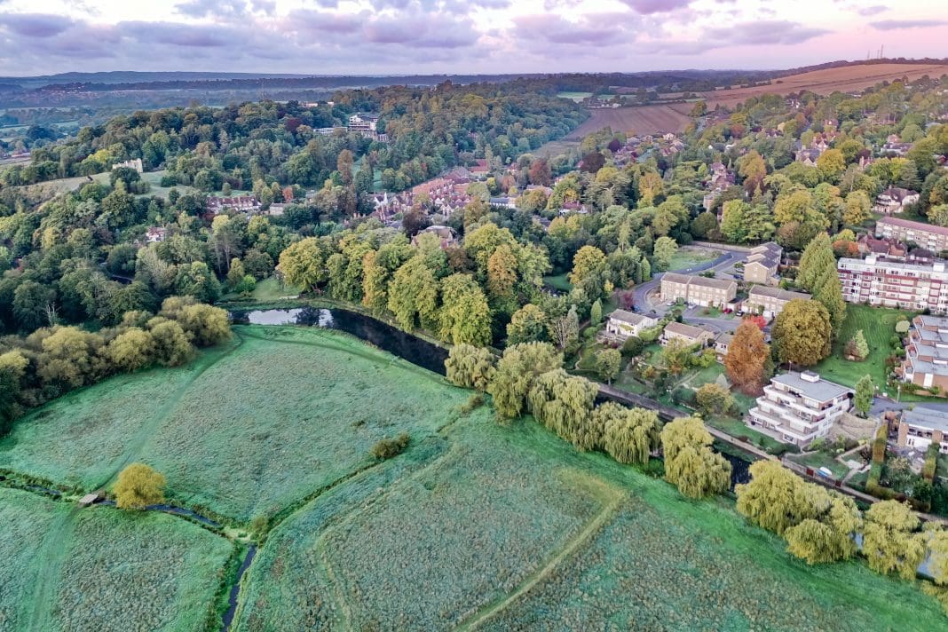 Aerial view of Guildford Surrey England A study has revealed that Guildford’s green belt is most likely to be prioritised for building work after the election