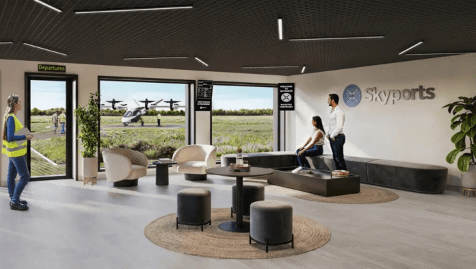 UK’s first ‘vertiport’ flying taxi base approved Render of the UK's first vertiport