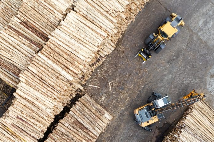 Sawmill with chopped wood logs stacked and machinery A panel convened at the Labour Party Conference in Liverpool on Tuesday discussed the role structural timber in delivering housing targets with industry experts and policy professionals