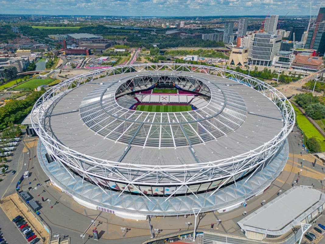 West Ham Football Club, London Stadium. London Stadium required a bespoke system for solar panel installation
