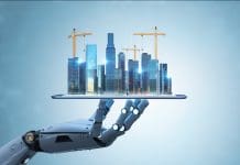 Nemetschek Group unveils AI Assistant integration into ALLPLAN and Archicad Smart city with 3d rendering robot with development city