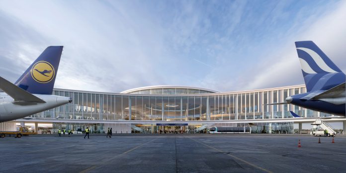 02 EXTERIOR NORTH OCULUS CLAW Grimshaw, Haptic, Arup, Leslie Jones, Triagonal and Plan A have been appointed to design the expansion of Athens International Airport