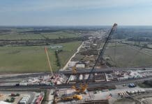 HS2 Brackley A43 bridge progress update released The HS2 Brackley A43 bridge's steel beams being lifted into place
