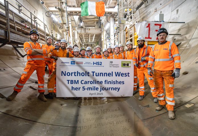 The HS2 Northolt Tunnel has seen its second TBM complete its journey, and here the workers celebrate