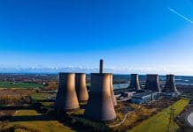 Great British Nuclear launches £600m Small Modular Reactor tender Drone point of view of Water Cooling Towers at Fiddlers Ferry Power Station. A coal fired power station located in Warrington, England, representing the small nuclear reactor tender.