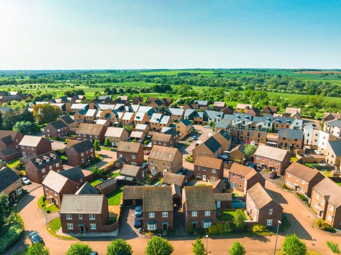 Aerial Photo of the village of Oakridge Park in Milton Keynes, UK, representing New Towns