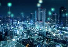 Key trends reshaping the AEC industry Smart city and communication network concept. 5G. IoT (Internet of Things), representing AEC industry trends
