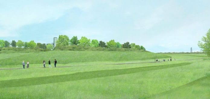 Artist impression of the new Cambridge waste water plant and surrounding land