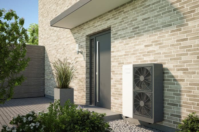 3d rendering of an modern house with air water heat pump