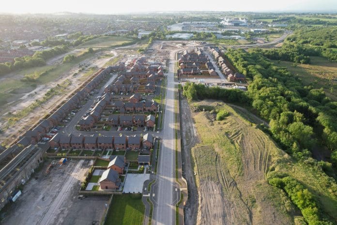 New Build Homes in England 2025 Aerial View of UK Housing Development Under Construction