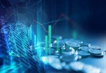 The construction payment process is broken. Here’s how to fix it double exposure image of coin stacks on technology financial graph background, representing construction payment