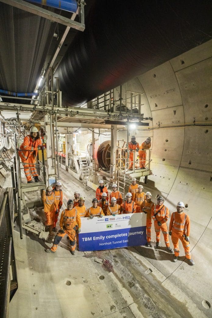 The team celebrates the break through at the HS2 Northolt Tunnel
