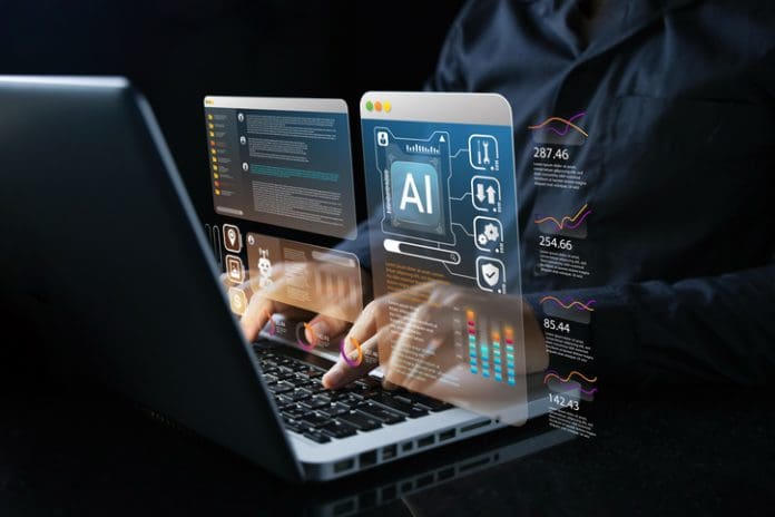 Men who use websites or AI software technology to help and support tasks for chatbots, AI chat, visualization, coding, and data analysis using technology. Intelligent robot AI.