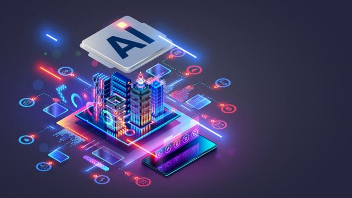 Smart city concept. AI controls Futuristic Smart city. Isometric Futuristic buildings inside chip with Ai or Artificial intelligence which effectively manages urban infrastructure. AI of Smart City. Smart city concept. AI controls Futuristic Smart city. Isometric Futuristic buildings inside chip with Ai or Artificial intelligence which effectively manages urban infrastructure. AI of Smart City.