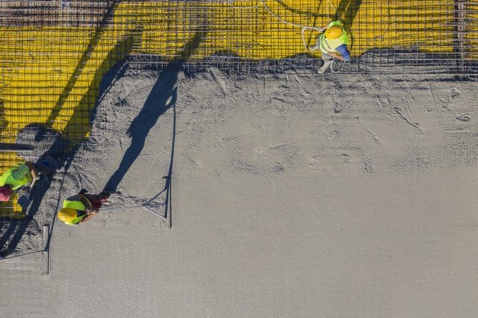 Concreting walls on construction site