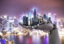 How AI can help fix construction Smart city with robot and development city, representing how AI can help construction