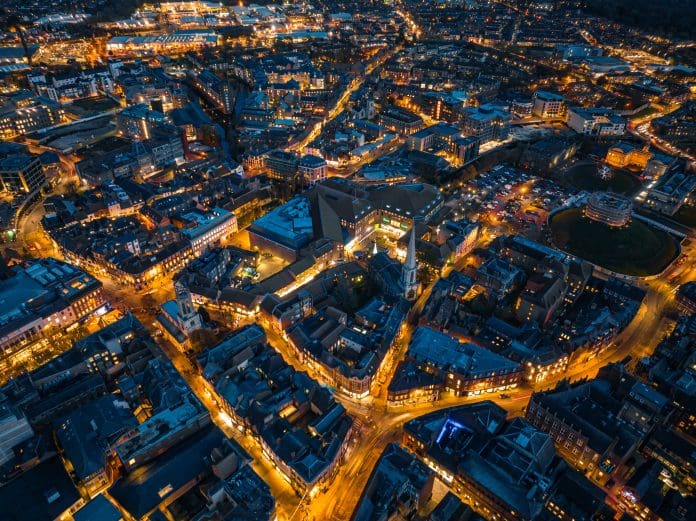 Aerial view of York downtown at night, representing infrastructure performance