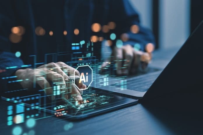 Humans are using laptops and computers to interact with AI, helping them create, code, train AI, or analyze big data with fast, cutting-edge technology, Jackson Wood, director of industry strategy, global trade intelligence, Descartes, explains how AI can transform trade compliance