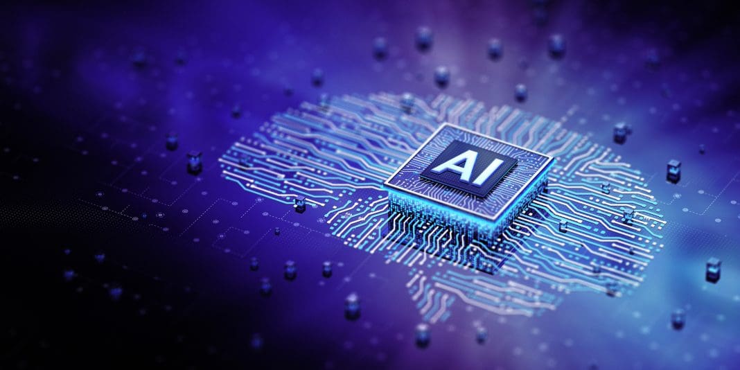AI Chip technology concept. 3D render, representing AI adoption