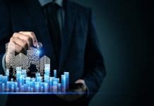 Why digital twins are crucial to the future of construction Businessman digital real estate and smart city data, future technology, property investment, and analytics. virtual buildings and financial charts, digital property management.