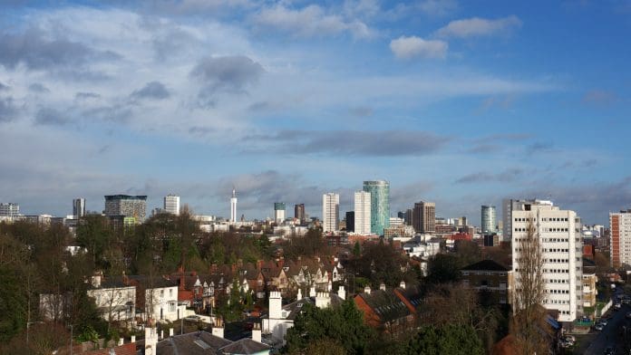 Birmingham, England city centre skyline. A partnership between Birmingham City Council and Berkeley St Joseph will regenerate Ladywood, bringing new homes, jobs, improved council housing, and community benefits.
