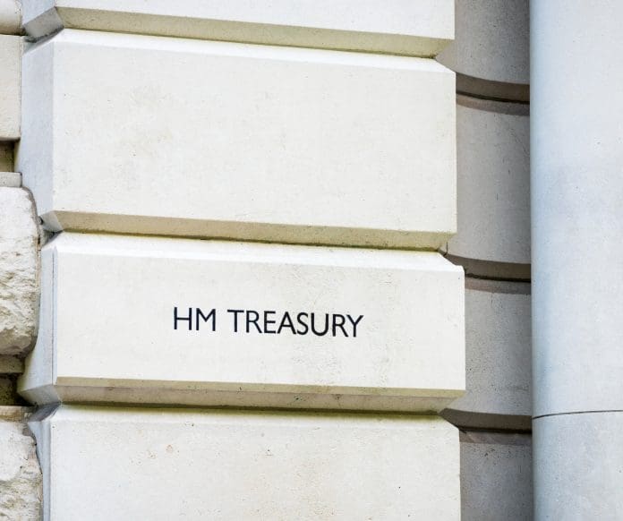 Autumn Budget 2025: “Getting spades in the ground and cranes in the sky” A sign in Whitehall, London for the Treasury department of the UK Government, representing the Autumn Budget 2025