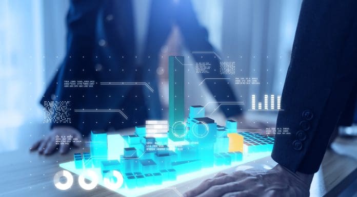 Smart city metaverse future digital world technology Ai artificial intelligence IoT, human working with 3D city building model control CO2 emission innovation living technology make life easier.