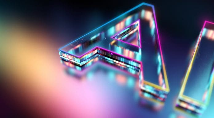 The future of AI technology. Transforming Industries and Customer Service. Close-up of AI icon in action. Modern WEB3 colours. CGI 3D render