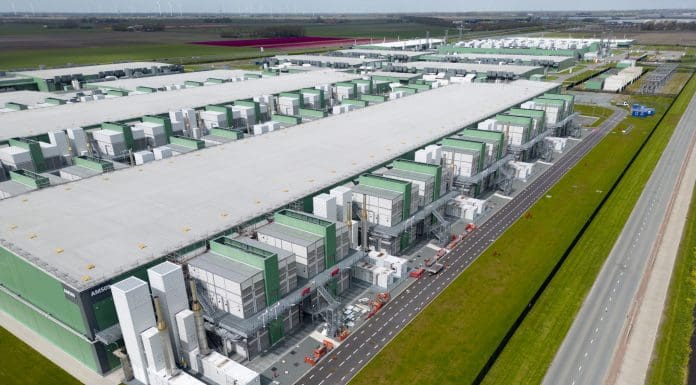 Aerial view of a large data centre in Noord Holland, The Netherlands