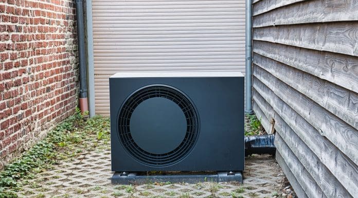 Modern air source heat pump energy efficient home heating system