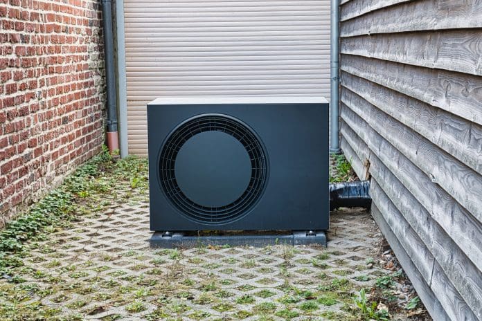 Modern air source heat pump energy efficient home heating system