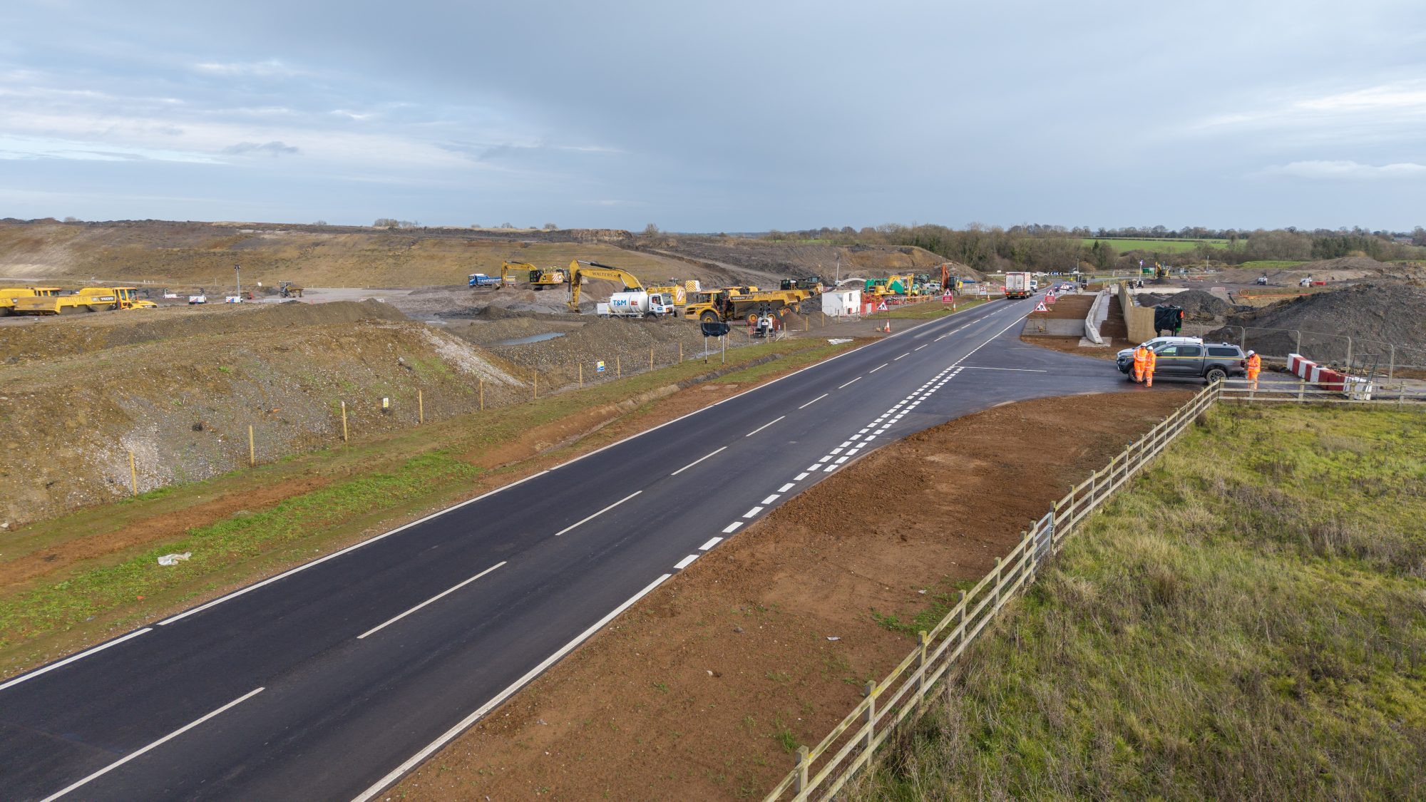 The realigned B4525 near Greatworth tunnel, HS2's longest green tunnel