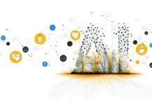 How AI is transforming the future of the built environment Vector Polygon dot connect line shaped AI. Concept for machine learning and artificial intelligence.