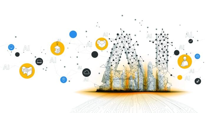 Vector Polygon dot connect line shaped AI. Concept for machine learning and artificial intelligence.
