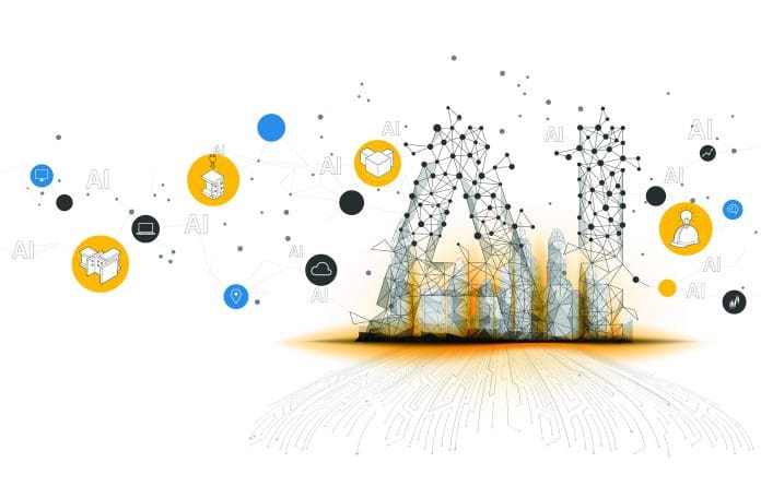 Vector Polygon dot connect line shaped AI. Concept for machine learning and artificial intelligence.