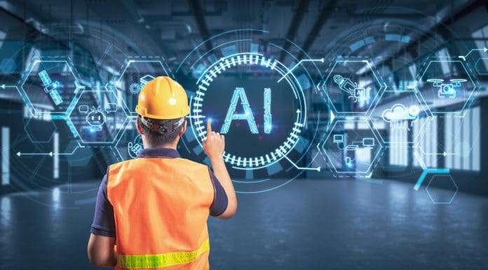 Worker or engineer work with ai with graphic display in factory, representing Agentic AI construction