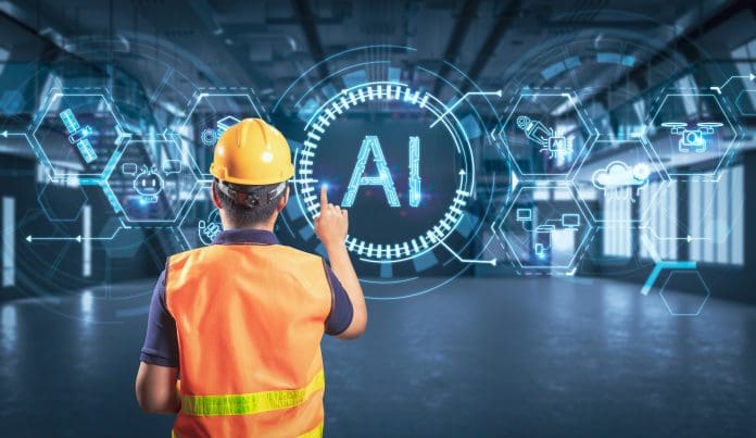 Worker or engineer work with ai in factory Worker or engineer work with ai with graphic display in factory, representing Agentic AI construction