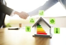 Keep your EPCs valid and your buildings compliant with SOCOTEC Energy-saving homes, energy efficiency concepts, eco-friendly home improvements, cost savings, low-energy eco-friendly homes, green handshake.
