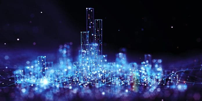 Digital City Lights Concepts. Copy Space Digital city concepts. 3D render