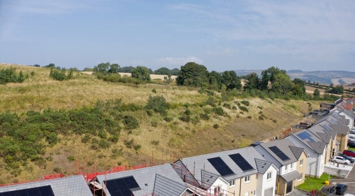 Solar panels installed on home roofs at new housing development UK, representing the National Planning Policy Framework draft revisions