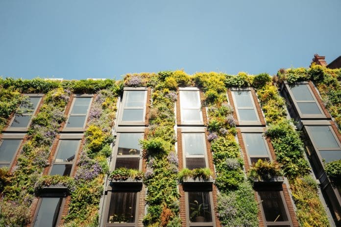 A building facade with a vertical garden, representing projects that could be nominated as BREEAM Awards 2026 entries