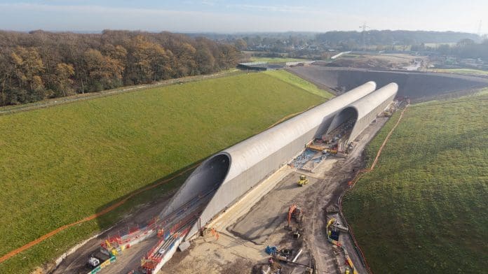 The Chiltern Hills tunnel, HS2's longest tunnel, with its new portals in place