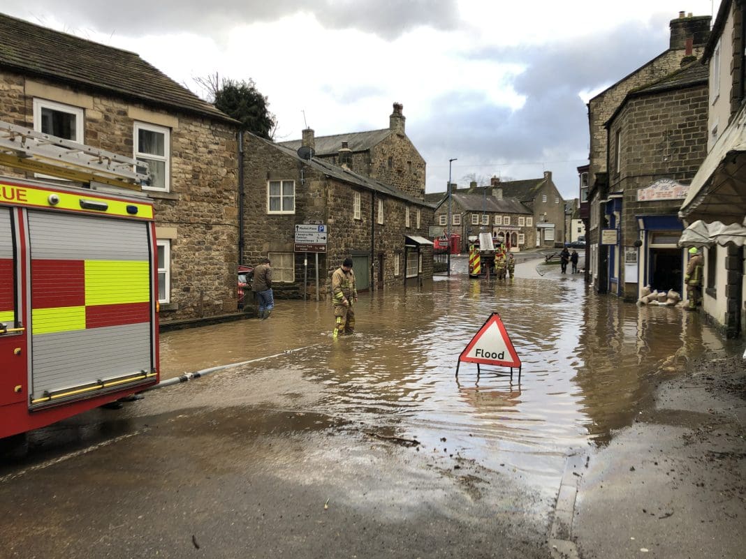 Masham, North Yorkshire, England / United Kingdom - February 9 2020: Flooded Streets of Masham following the heavy rain from Storm Ciara As fire and floods become more common, we must factor climate resilience in local planning, argue the RTPI and the Town Planning Institute